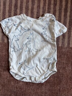 Zara White Baby One-Piece with Blue Kangaroo Print